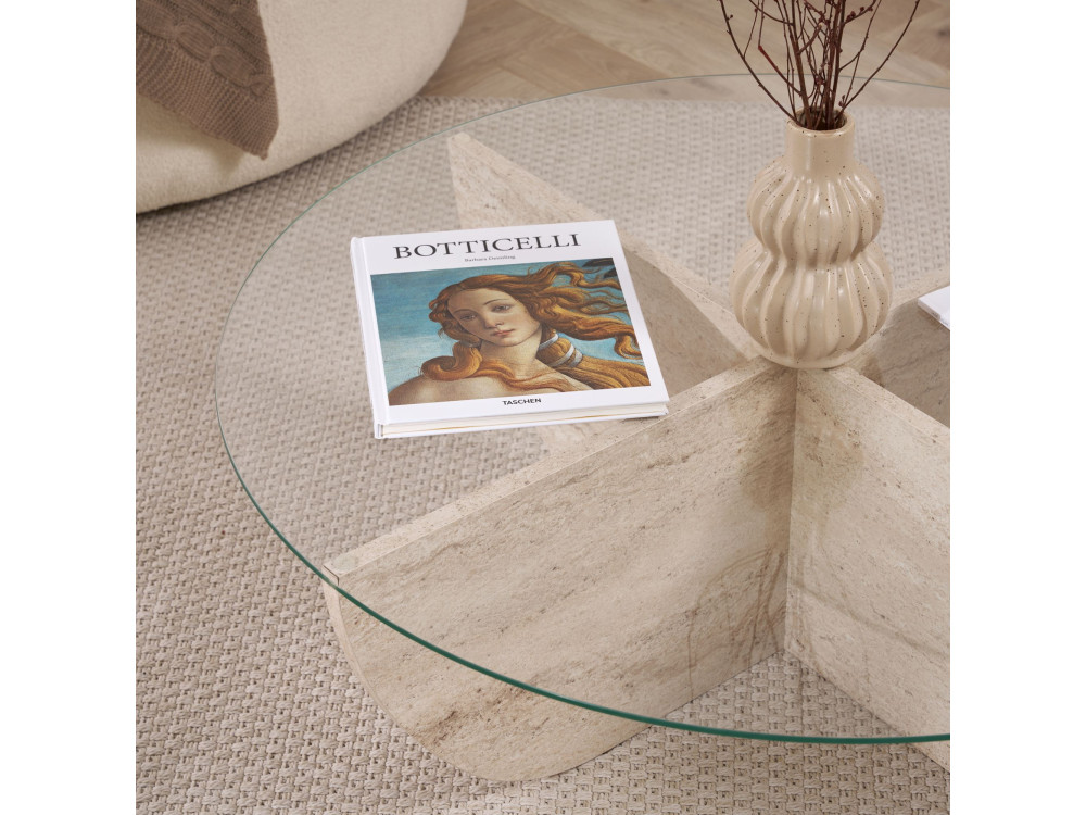 Salontafel Liya" glas 90 x 90 x 30 cm - Travertin