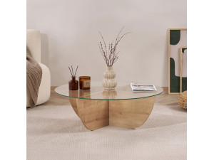 Salontafel Liya" glas 90 x 90 x 30 cm - Saffier eik 2