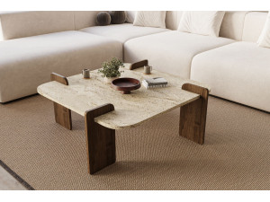 Houten salontafel "Afrolli" - 90 x 90 x 35 cm - Travertin 2