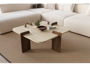 Houten salontafel "Poalla" - 90 x 90 x 35 cm - Travertin 2