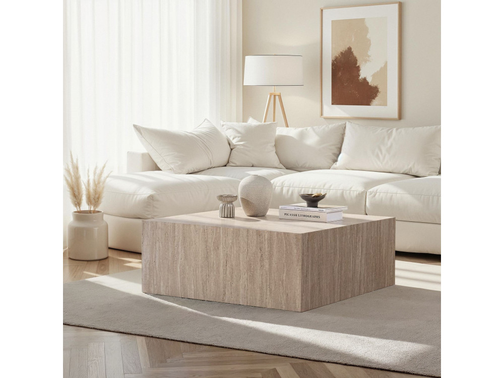 MDF salontafel "Prizma" - 90 x 90 x 35 cm - Travertin