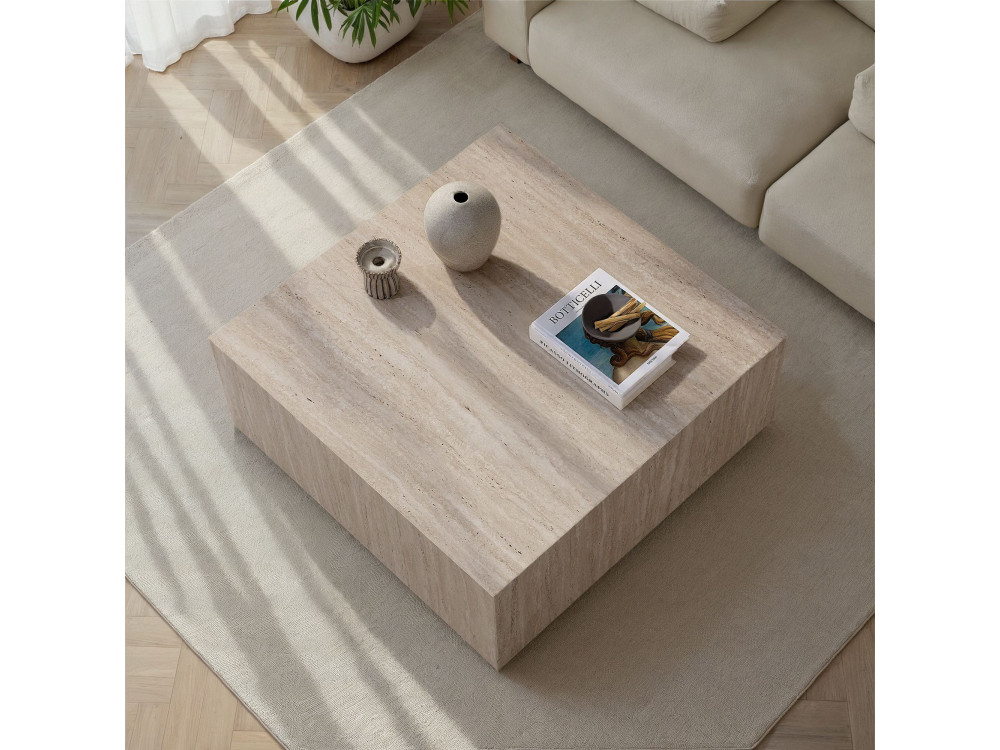MDF salontafel "Prizma" - 90 x 90 x 35 cm - Travertin
