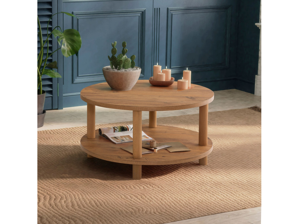 Roby" ronde houten salontafel - 70 x 70 x 43 cm - Bruin