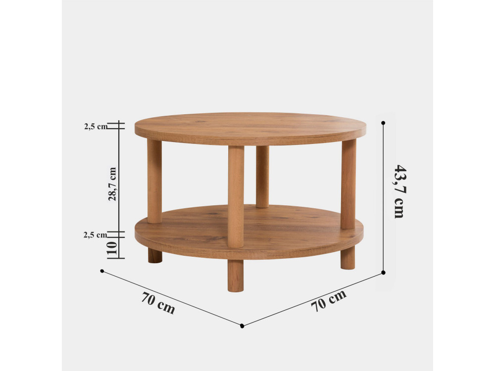 Roby" ronde houten salontafel - 70 x 70 x 43 cm - Bruin