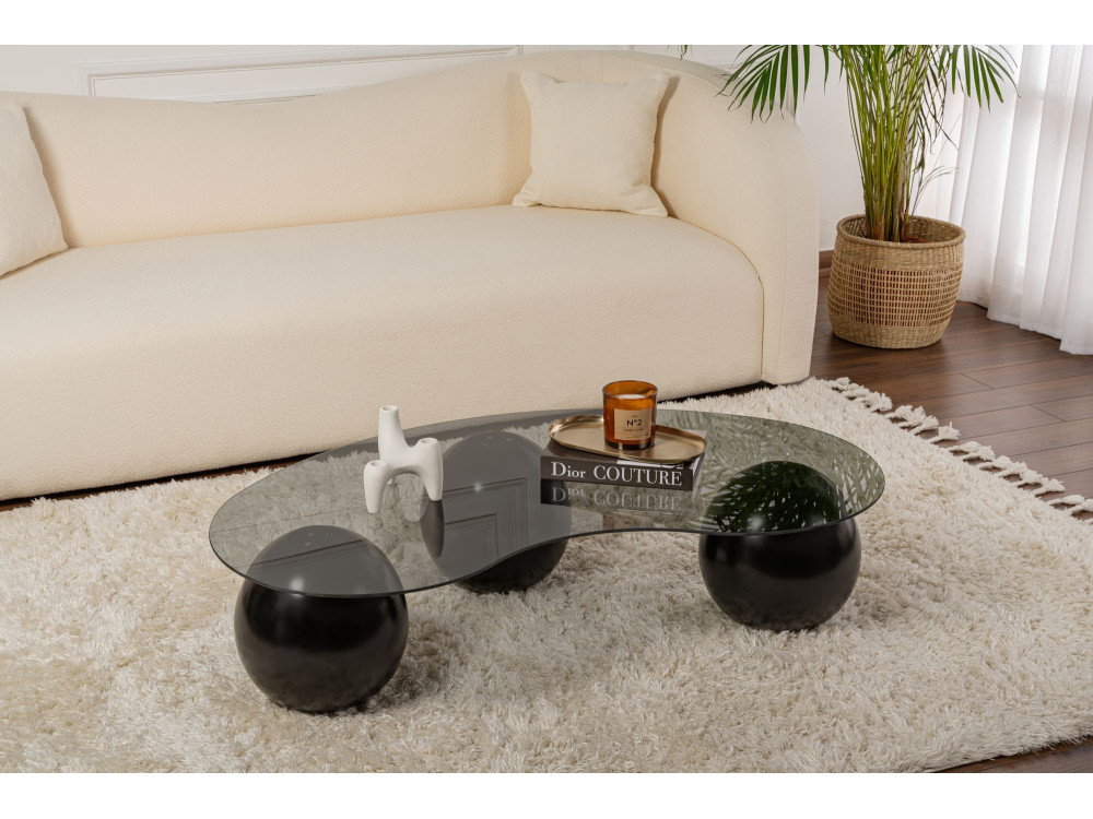 Sphere" glazen salontafel - 120 x 70 x 30 cm - Zwart