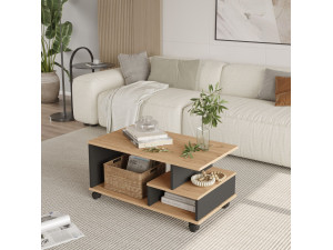 MIN9" houten salontafel - 90 x 51 x 42 cm - Antraciet grijs 2