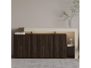 Houten dressoir "Beliz" - 170 x 35 x 80 cm - Travertin / Notelaar 2