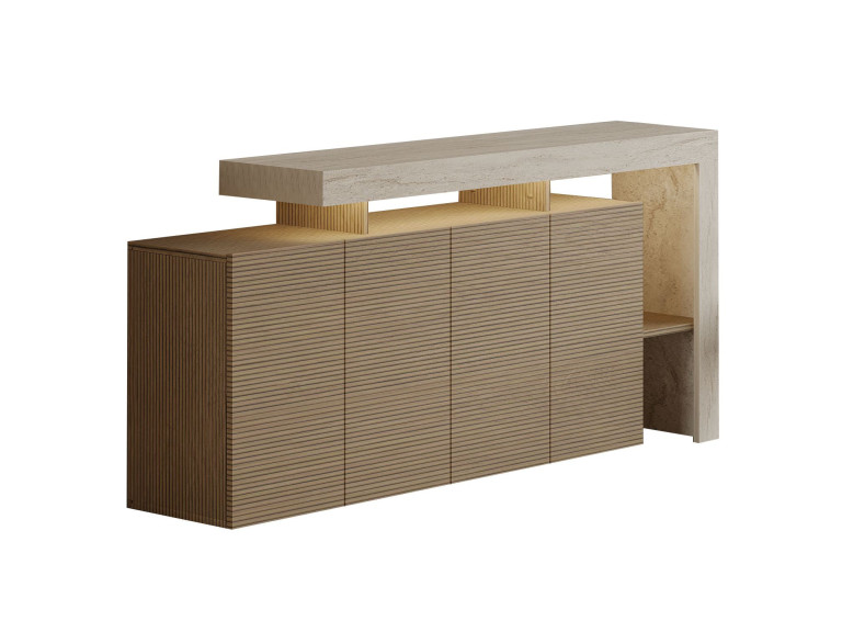 Houten dressoir "Beliz" - 170 x 35 x 80 cm - Travertin / Warm Eiken