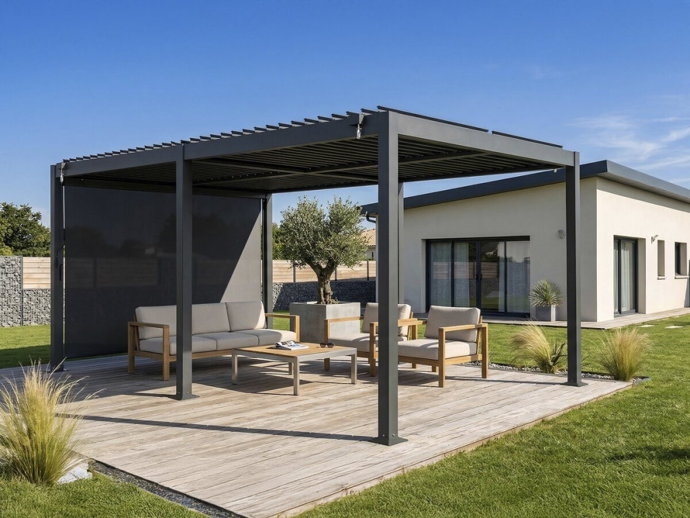 Kensington" bioklimatologische pergola met aluminium zonnescherm - 3 x 5 m - Grijs