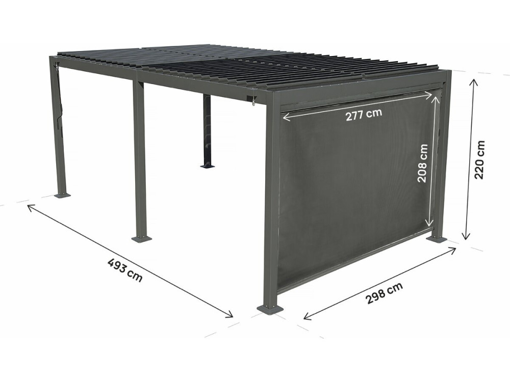 Kensington" bioklimatologische pergola met aluminium zonnescherm - 3 x 5 m - Grijs