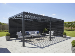 Bioklimatische pergola met 9 aluminium lamellen „Kensington“ – 3 x 6 m – Grijs 2