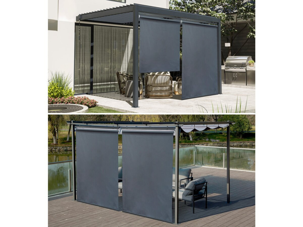 Pergola rolgordijn zonwering set 2 stuks - 124 x 225 cm - Grijs antraciet