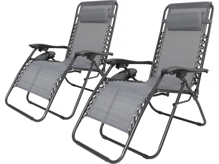 Set van 2 "Sintra" verstelbare tuinstoelen zonder zwaartekracht - Grijs