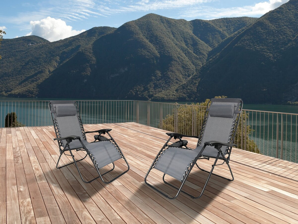 Set van 2 "Sintra" verstelbare tuinstoelen zonder zwaartekracht - Grijs