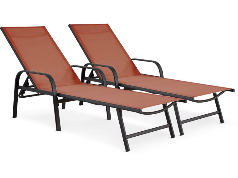 Set van 2 "Farniente" metalen ligstoelen met armleuningen - Terracotta