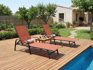 Set van 2 "Farniente" metalen ligstoelen met armleuningen - Terracotta 2