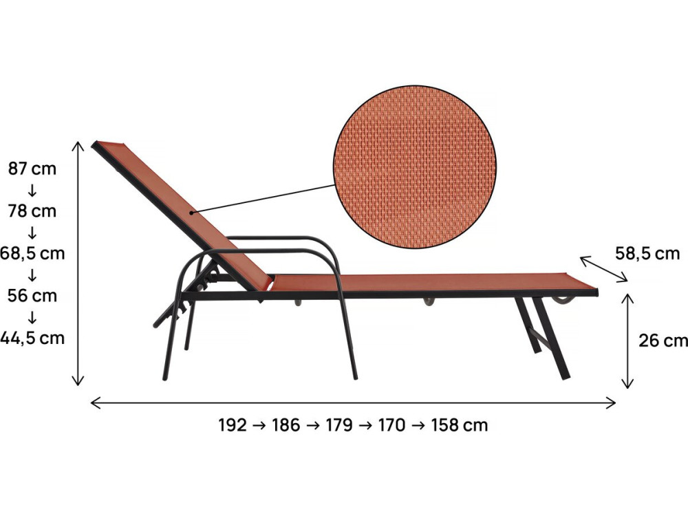 Set van 2 "Farniente" metalen ligstoelen met armleuningen - Terracotta
