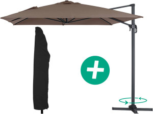 Parasol vrijhangend tuin zweefparasol Aluminium "Sun 4" - Rechthoekig - 3 x 4 m + beschermhoes - Taupe - grijs bruin