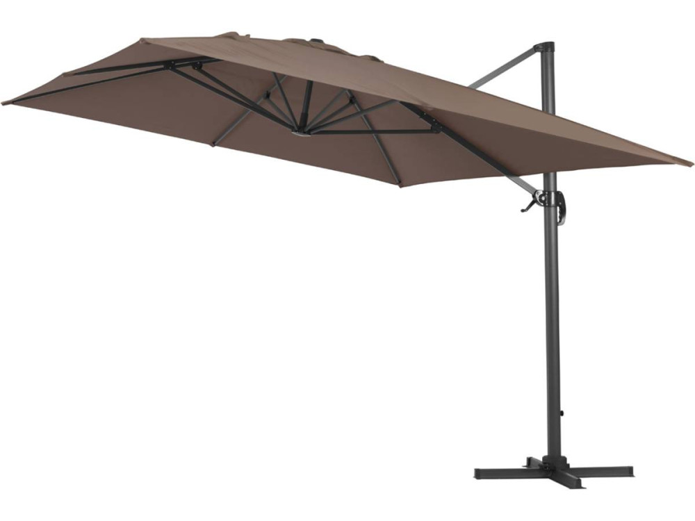 Parasol vrijhangend tuin zweefparasol Aluminium "Sun 4" - Rechthoekig - 3 x 4 m + beschermhoes - Taupe - grijs bruin