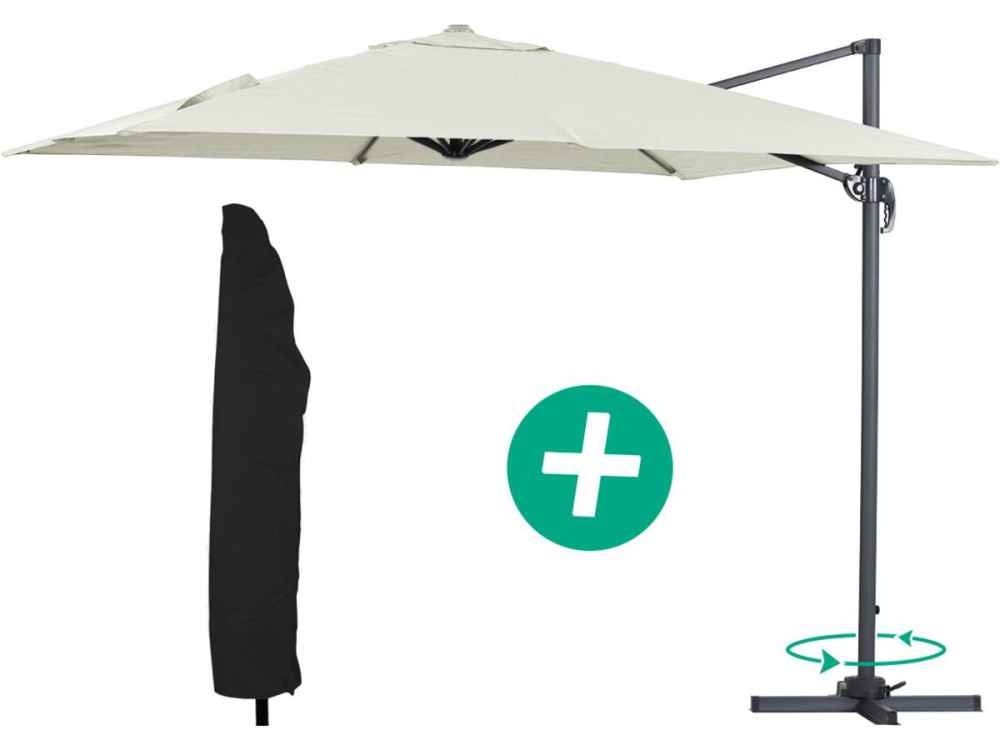 Parasol vrijhangend tuin zweefparasol Aluminium "Sun 3" - Vierkant - 3 x 3 m - Ecru + beschermhoes parasol