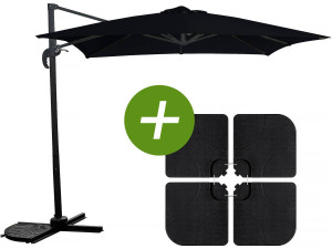 Parasol vrijhangend tuin zweefparasol "Soleil" - Vierkant - 2,5 x 2,5 m - Zwart + inclusief parasolvoet tegel / parasoltegels