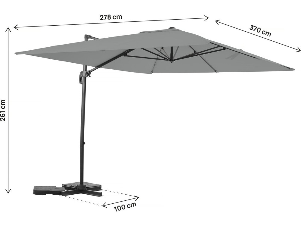 Parasol vrijhangend tuin zweefparasol aluminium "Sky 4" - 3 x 4 m - Grijs