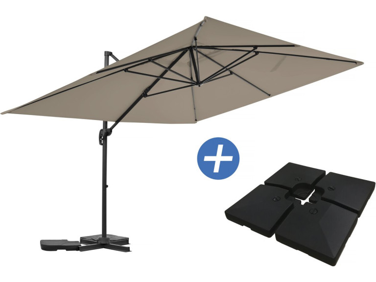 "Sky 4" aluminium zweefparasol - 3 x 4 m - Taupe - Inclusief verzwaarde platen