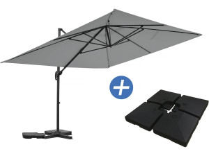 "Sky 4" aluminium zweefparasol - 3 x 4 m - Grijs - Inclusief verzwaarde platen