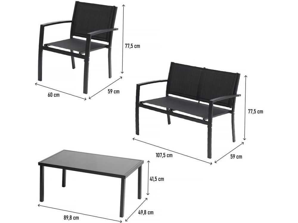 Tuinset loungeset tuinmeubelen "Lino" - 4 zits  - Zwart