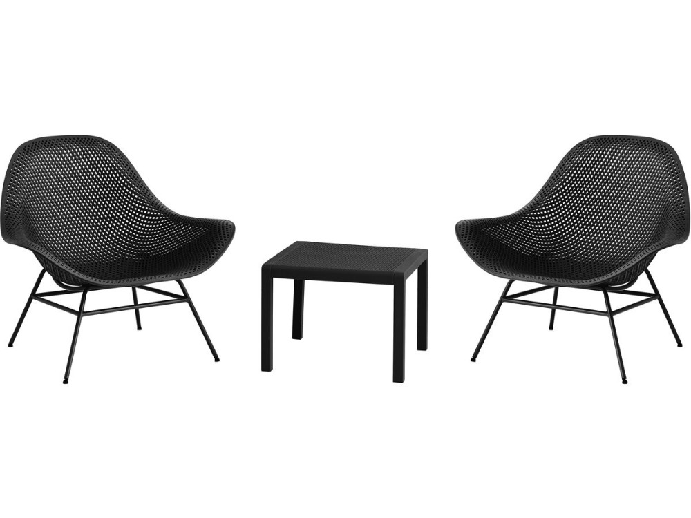Set van 2 "Soléna" tuinfauteuils met salontafel - Zwart