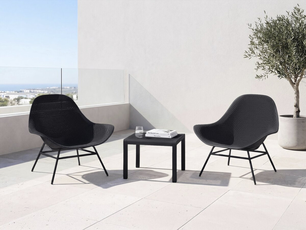 Set van 2 "Soléna" tuinfauteuils met salontafel - Zwart