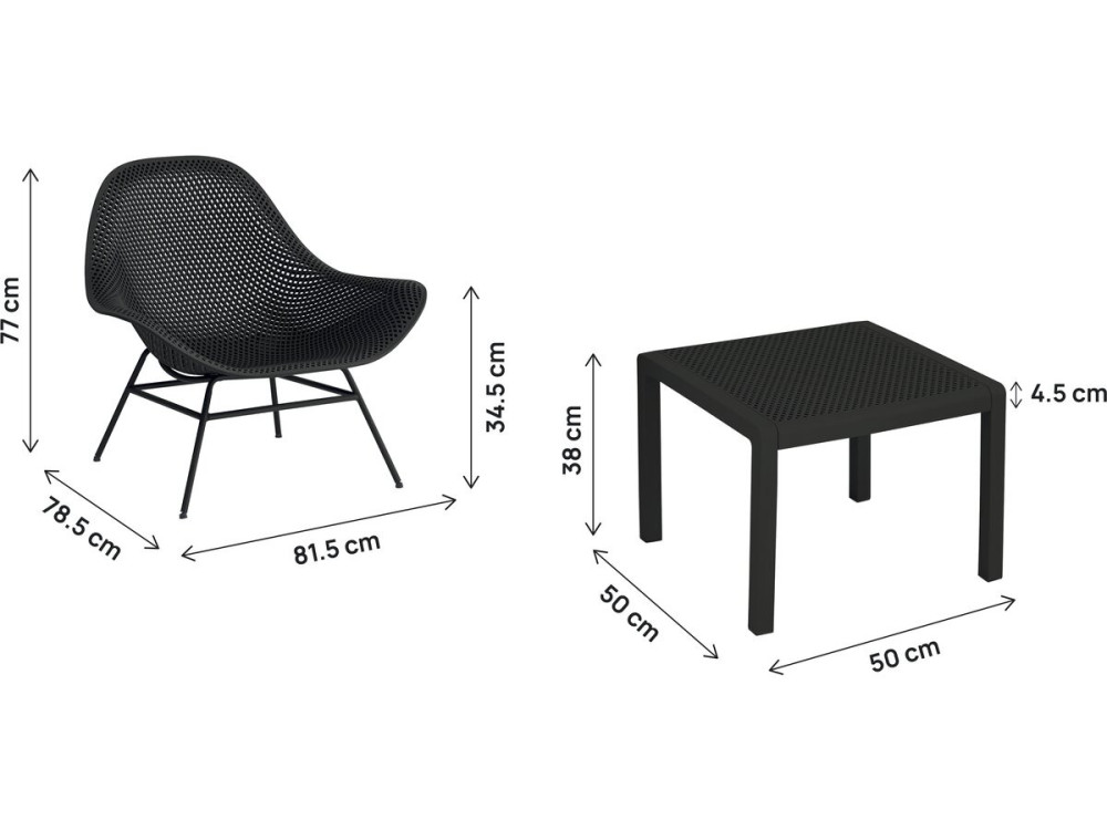 Set van 2 "Soléna" tuinfauteuils met salontafel - Zwart