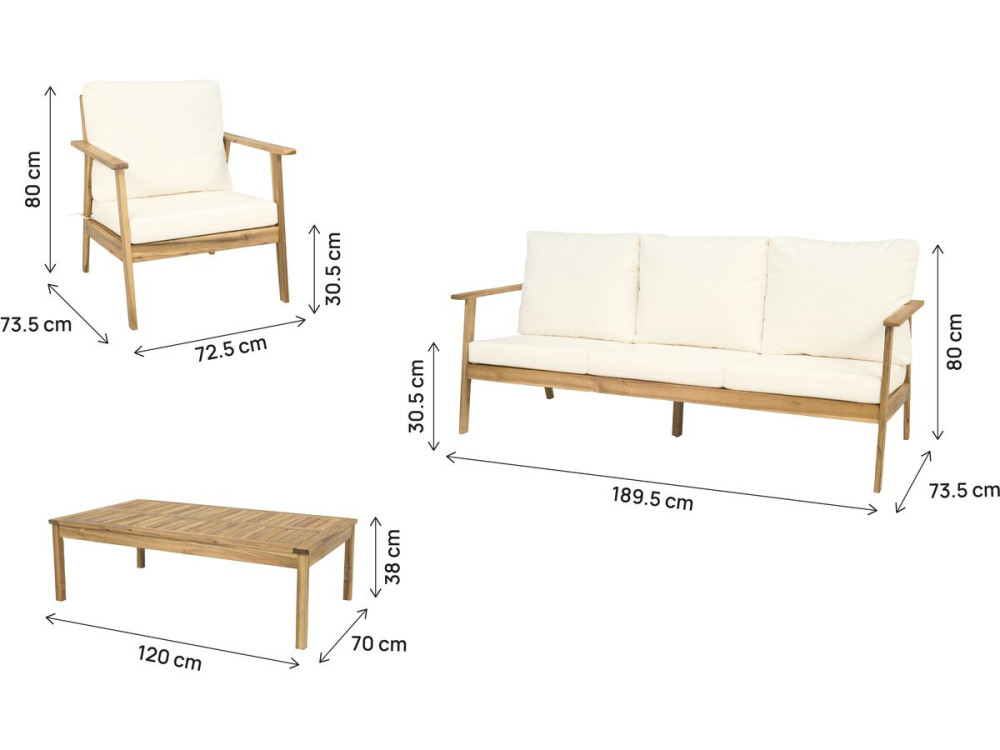 Acaciahouten tuinset met kussens "Chilwell" - 5 zits - Beige