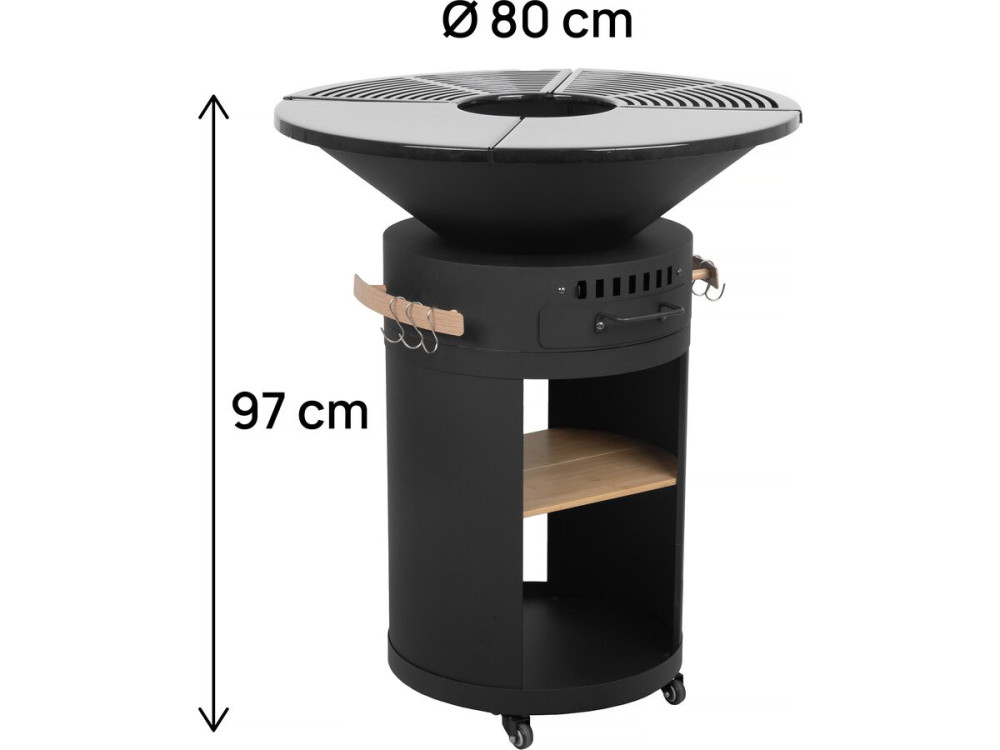 Cesar premium" houtskool en hout barbecue plancha vuurkorf - Ø 81 cm - Zwart