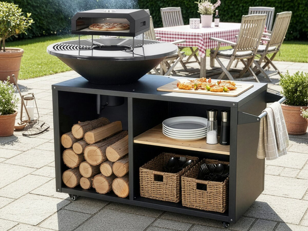 Barbecue plancha vuurkorf met pizzaoven "Maréchal" - Ø 81 cm - Zwart