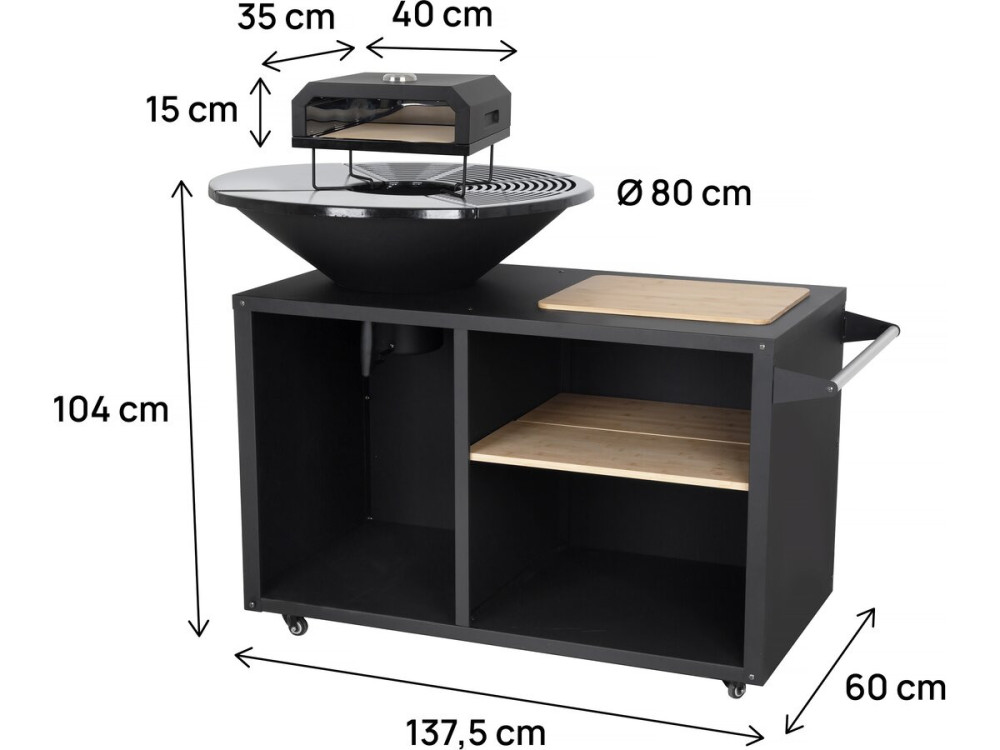 Barbecue plancha vuurkorf met pizzaoven "Maréchal" - Ø 81 cm - Zwart