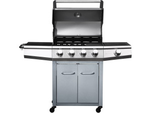 Gas BBQ gasbarbecue barbecue met led "Bingo 5" - 5 branders waarvan 1 zijbrander - 15,2 kW + beschermhoes - Zilver 2