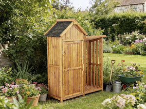 Houten tuinkast "Noé" met houtopslag - 136 x 57 x 170 cm - Bruin 2