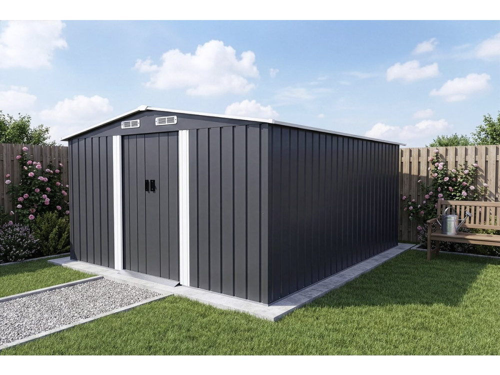 Metalen tuinhuisje met schuifdeur "Boston" - 13 m² - Grijs