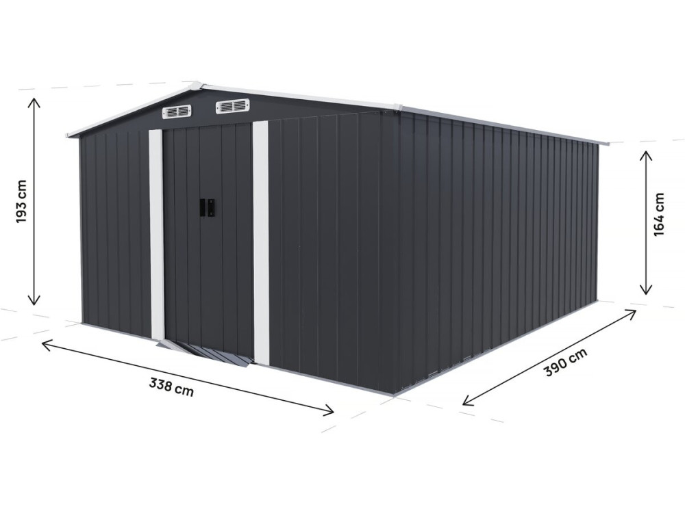 Metalen tuinhuisje met schuifdeur "Boston" - 13 m² - Grijs