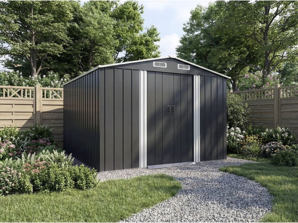Metalen tuinhuis "Boston" met schuifdeur - 8 m² - Grijs