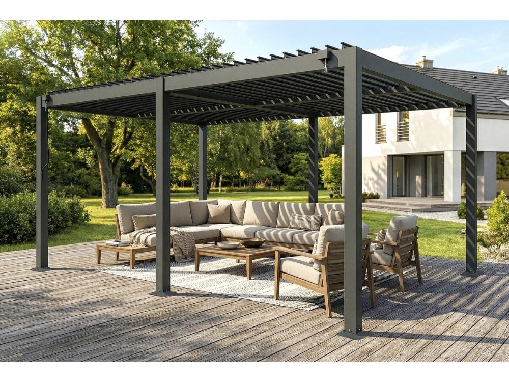 Zelfdragende aluminium bioklimatologische pergola "Kensington" - 3 x 5 m - Grijs