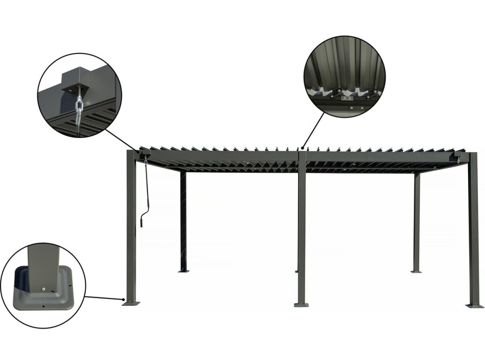 Aluminium bioklimatologische pergola met gordijn en muggengaas "Kensington" - 3 x 5 m - Grijs