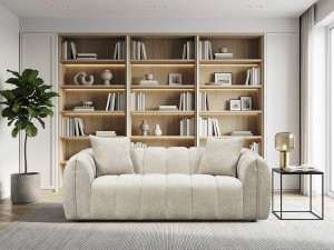 Rechte stoffen bank in 'Balzac'-bubbelstijl - 3-zits - Beige 2
