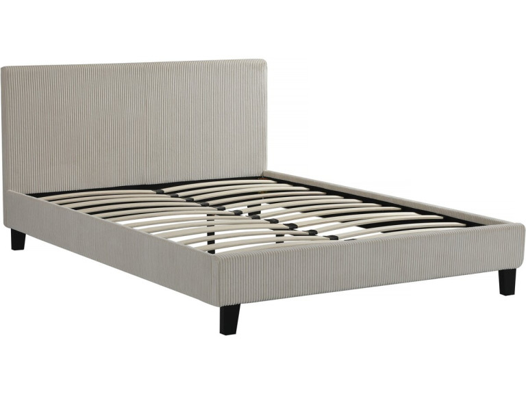 Tweepersoonsbed velours ribfluweel hoofdbord bed "Ambre" - 160 x 200 - Beige - lichtbruin