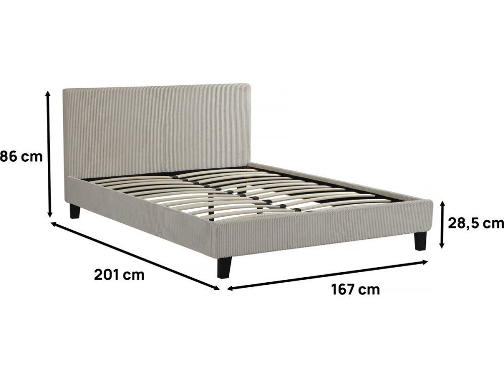 Tweepersoonsbed velours ribfluweel hoofdbord bed "Ambre" - 160 x 200 - Beige - lichtbruin