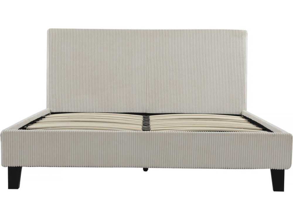 Tweepersoonsbed velours ribfluweel hoofdbord bed "Ambre" - 160 x 200 - Beige - lichtbruin