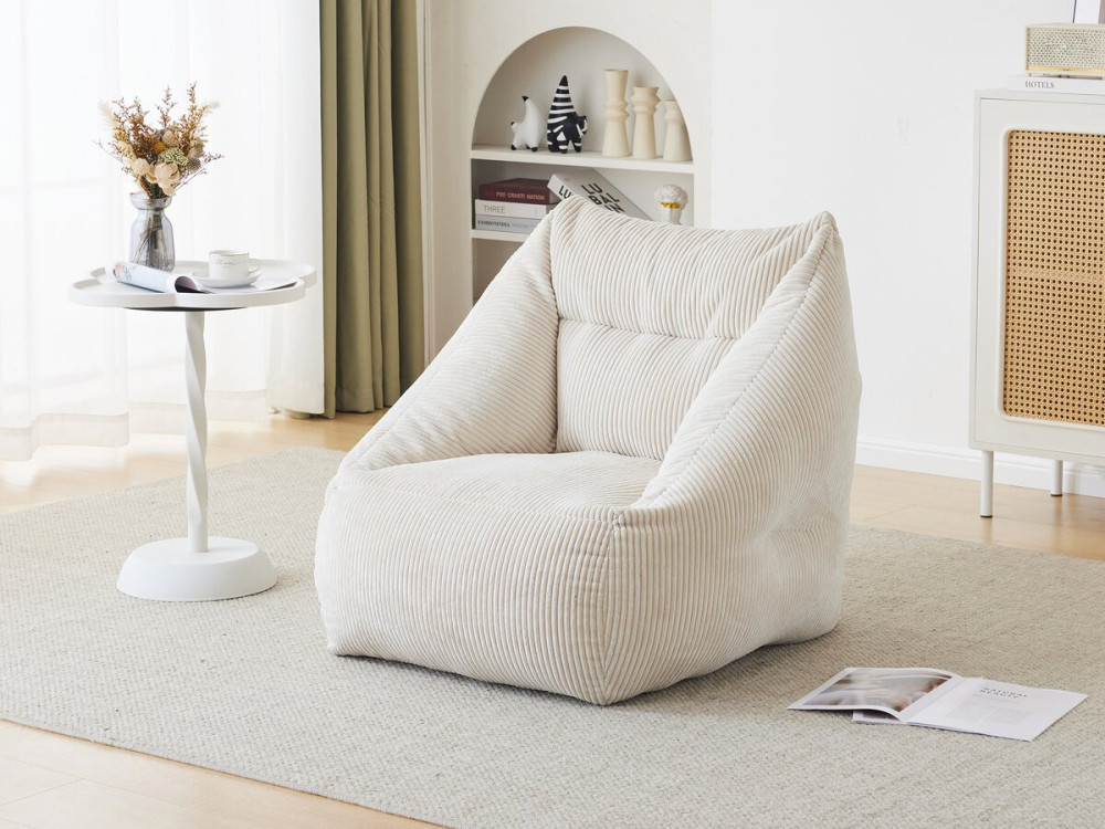 Corduroy poef "Medellin" - Beige - 85 x 85 x 72 cm