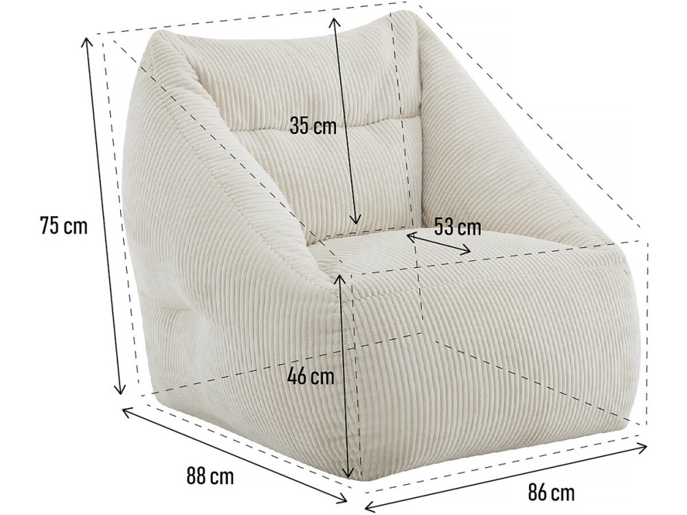 Corduroy poef "Medellin" - Beige - 85 x 85 x 72 cm