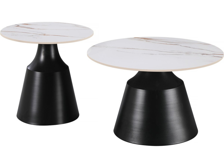 Set van 2 keramische salontafels "Vulca" - 70 x 70 x 43 cm - Wit